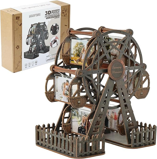 Photo Ferris Wheel 3D Wooden Puzzles for Adults, Rotating Mini Picture Frame Wood Model Kits - Unique Graduation, Personalized Anniversary Presents for Dad, Women Men