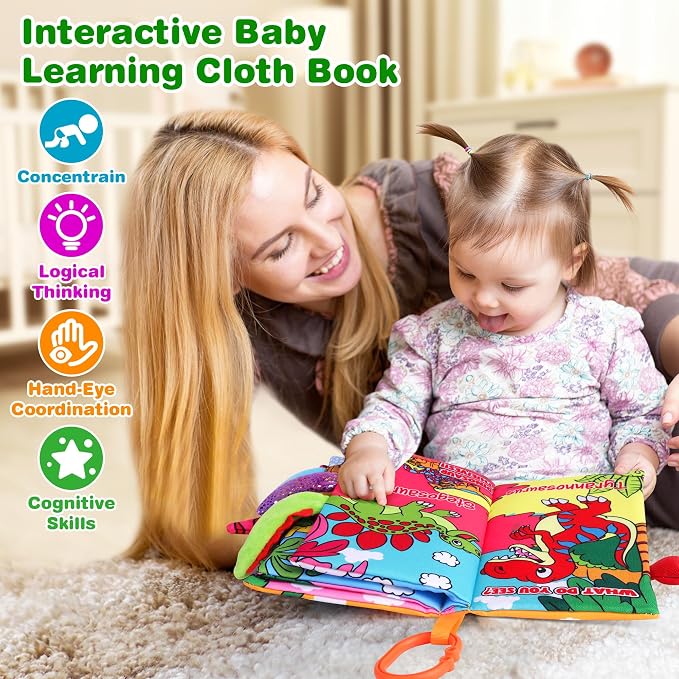 Vanmor 2 PCS Crinkle Baby Books 0-6 Months, Sensory Touch Feel Busy Soft Activity Book for Infants, Dinosaur & Farm Travel Toys, Newborn Must Haves Shower Gifts for Baby Boy Girl