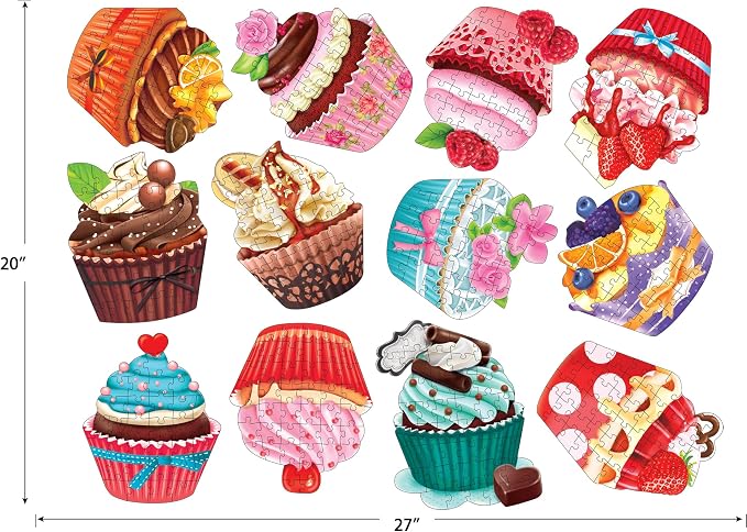 RoseArt - 12 Mini-Shaped - Cupcakes II - 500 Piece Jigsaw Puzzles for Kids and Adults
