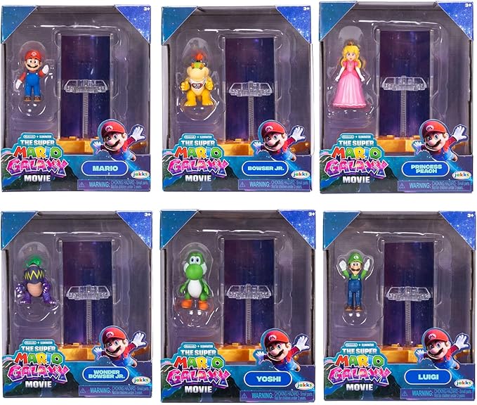 The Super Mario Galaxy Movie – 1.5” Mini Figures with Star Launcher Accessory 6-Pack Bundle - Includes Mario, Luigi, Yoshi, Princess Peach, Bowser Jr., and Wonder Bowser Jr.