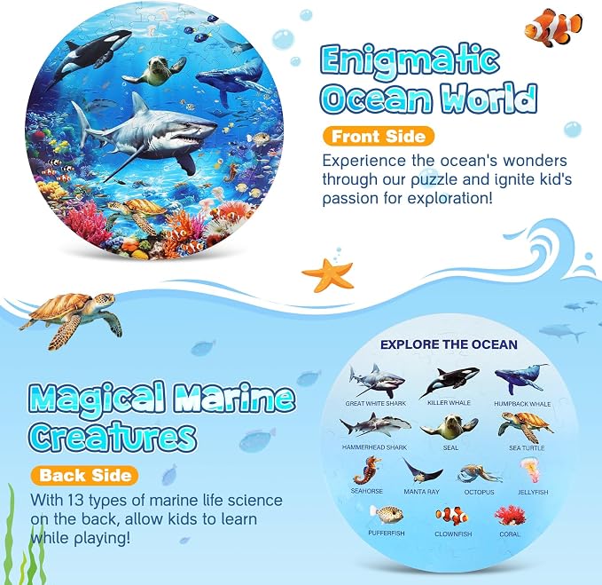 DIGOBAY Underwater Ocean Floor Puzzle for Kids Ages 4-6, Shark Toys for Boys Girls, 70 Pieces Large Jigsaw Shark Puzzles for Kids Ages 4-8, Educational Ocean Animals Toys for Birthday Christmas