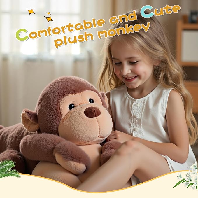 Large Weighted Monkey Stuffed Animal, 27" Big Soft Plush Toy,3.3lb Giant Cute Cuddly Gift for Babies, Boys, Girls,Girlfriend on Christmas, Valentine's Day