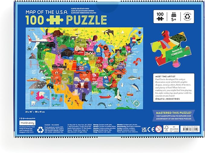 Mudpuppy Map of The USA – 100 Piece Jigsaw Puzzle with Colorful and Fun Illustrations of The United States Map for Children Ages 5 and Up