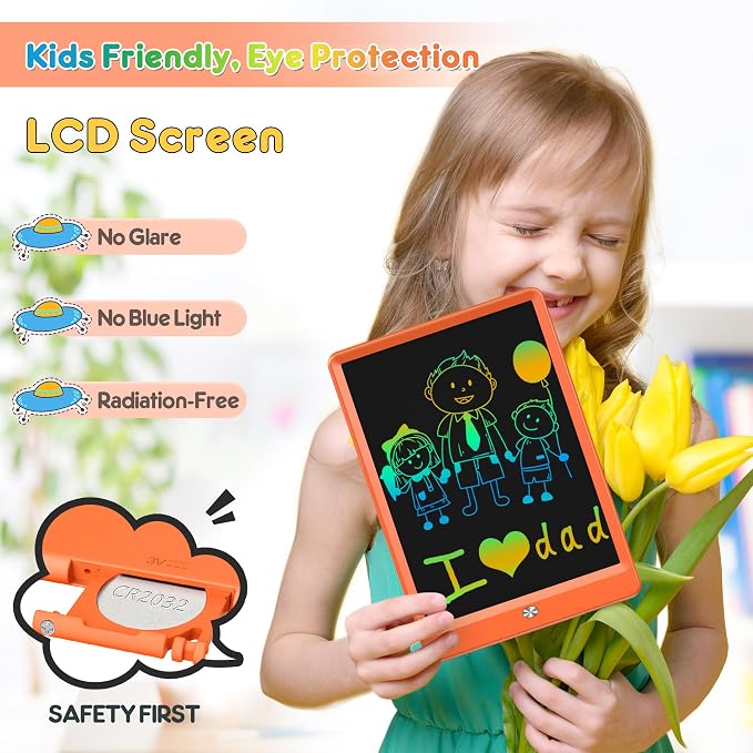 FLUESTON LCD Writing Tablet, Doodle Board Toys Gifts for 3-8 Year Old Girls Boys, 10 Inch Colorful Electronic Board Drawing Pad for Kids, Christmas Birthday Gifts for Toddler Learning Travel