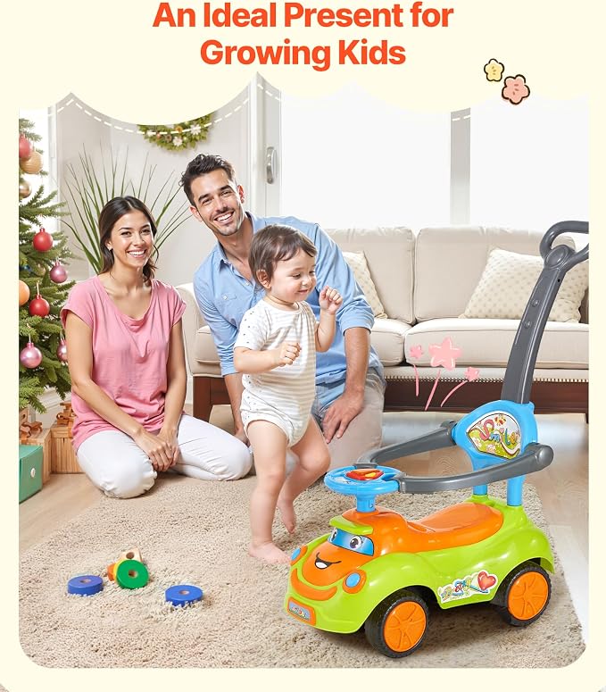 VEVOR Ride On Push Car, Push Car for Toddler 19 to 36 Months, Around Buggy with Guardrails, Handle & Under-seat Storage, 55 lbs Load Capacity, Foot-to-Floor Walker for Boys Girls, Green