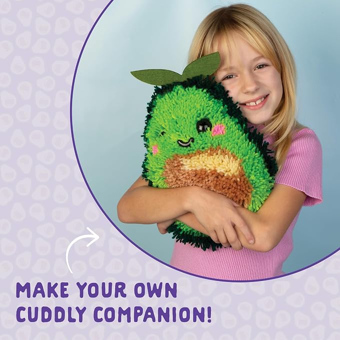 LatchKits Avocado Pillow - Latch Hook Kits for Kids, Arts and Crafts, Yarn Art, Kids Crafts, Toys for Girls, Birthday Gift for Girls, Easy to Follow Pattern, Hook Included, Craft Kits, Ages 6+