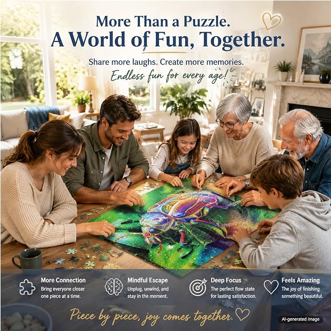 Unique Jigsaw Puzzles 1000 Pieces for Adults, Laser Rainbow Reflection Unique Puzzles, Cool Puzzles for Adult in Game Night, Beetle Theme, Unique Gifts for Puzzle Lovers