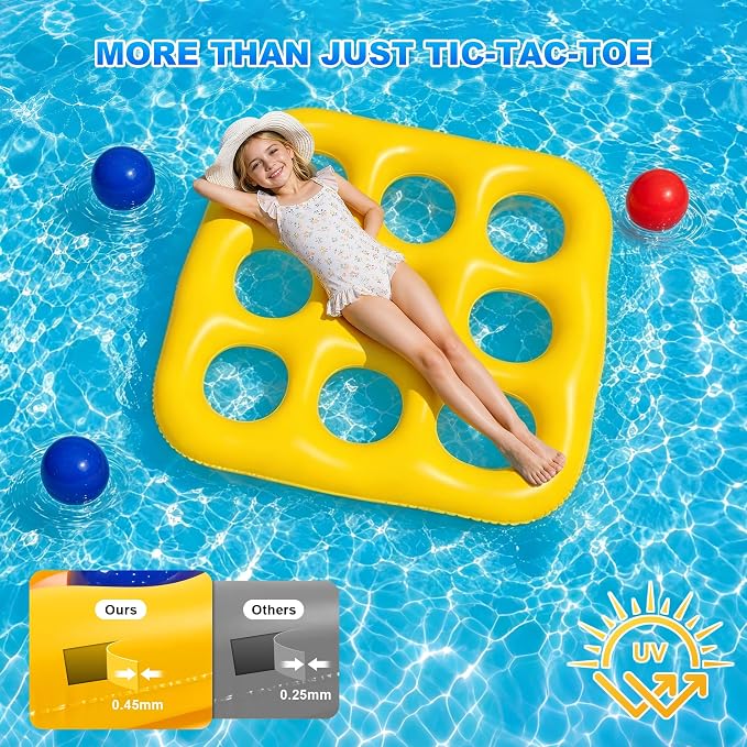 Pool Toys Games Set- Tic-Tac-Toe Inflatable PoolToy with 10 Balls Fun Summer Pool Party Beach Lawn Camping Party Float Game Water Ball Toys for AdultsTeens Kids 2-10 Players