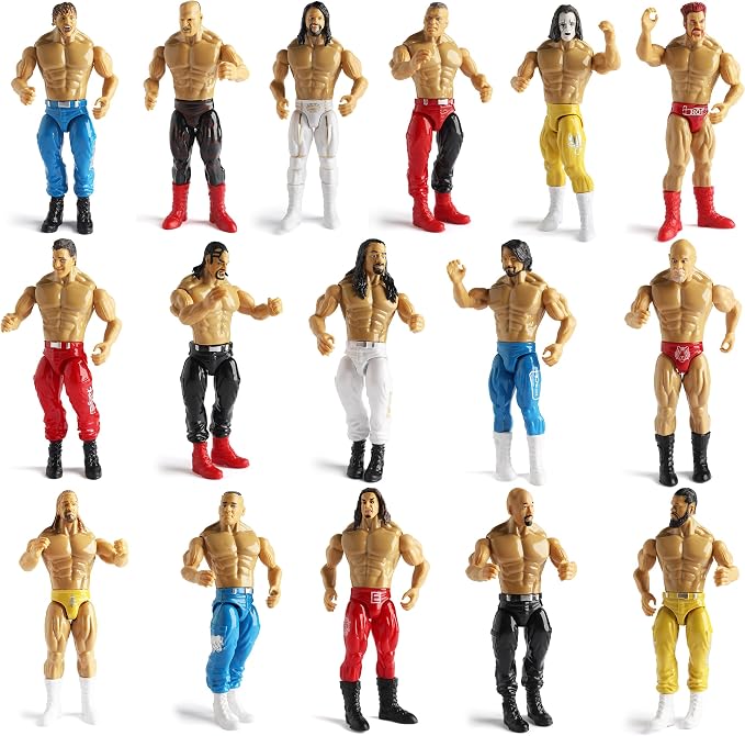 Gift Boutique Action Figures Wrestling Toys Playset for Kids, 16 Piece Wrestler Figure Set with Movable Joints, Large 7 Inch Figures, Ultimate Birthday Party Gifts Wrestlers Accessories