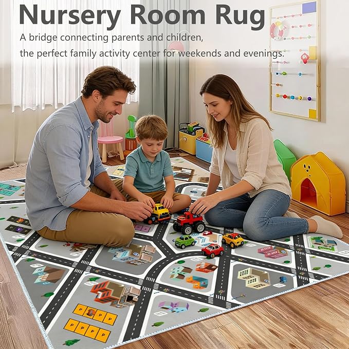 Kids Rug Play Mat Great for Playing with Cars and Toys,Educational Kid Road and Traffic City Life Carpet,Children Baby Fun Throw Rug for Bedroom Play Room,31X47Inch/80X120CM