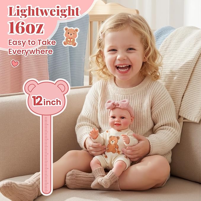 BABESIDE Baby Doll Girl - 12-Inch Realistic Baby Dolls Real Life Full Vinyl Toy with Accessories for 3+ Year Old Girls – Perfect for Pretend Play, Ideal for Birthday, Christmas