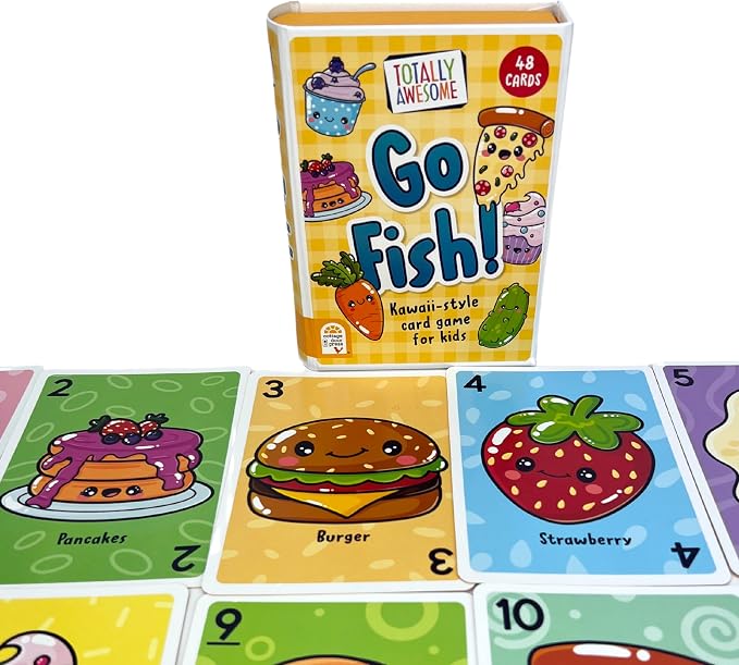 Cottage Door Press Totally Awesome Go Fish Kawaii Card Game for Kids with 48 Adorable Food Character Cards for 2 to 4 Players