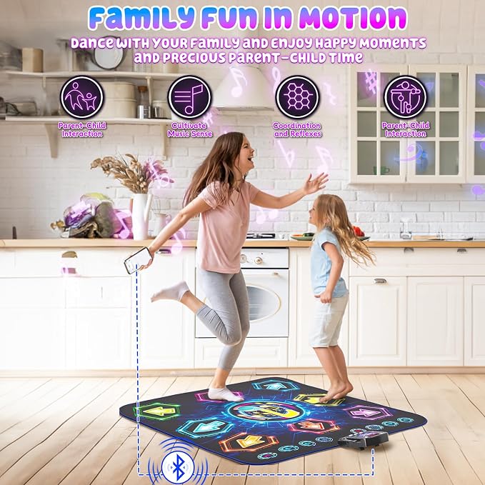 Dance Mat, 2026 Light Up 8-Button Dance Pad with Wireless Bluetooth, Upgraded Flowing Light Control System with Stands, Kids Toys Music Games Birthday for 3-12 Year Old Boys Girls