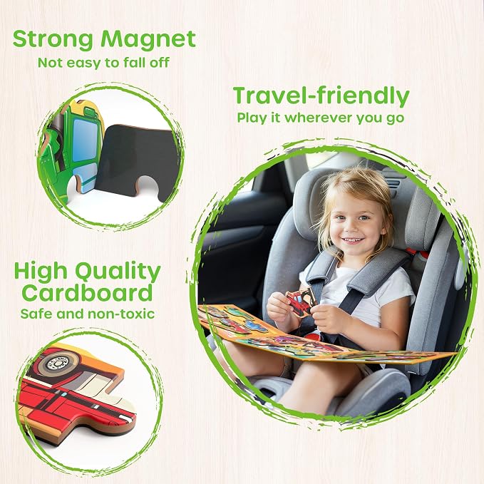 SYNARRY Magnetic Puzzles for Toddlers 3-5, Toddler Travel Toys Construction Toys Excavator Puzzles for Kids Age 3-5, Vehicle Puzzles for Kids Ages 4-6, Car Airplane Road Trip Activities Easter Gifts