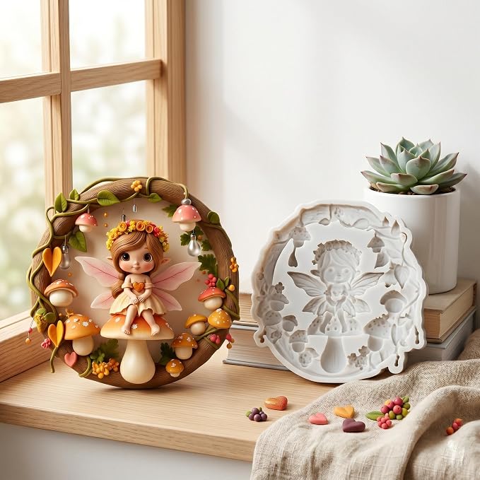 Flower Fairy Polymer Clay Molds Elf Girl Mushroom Garland Silicone Mold for Epoxy Resin Casting DIY Crafts Air Dry Polymer Crafts Supplies Clay Tools