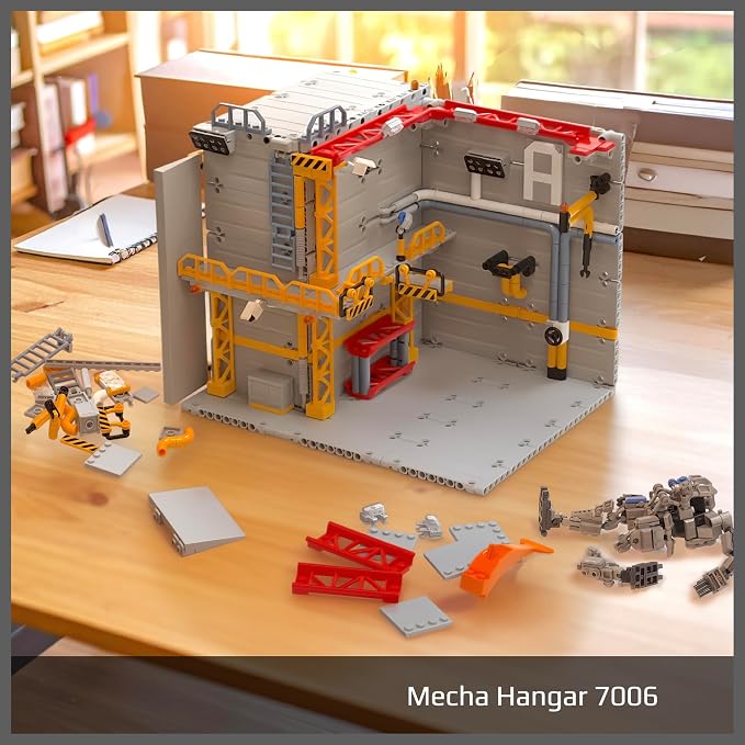 MyBuild Mecha Hangar 7006 with Mech – Robot Building Kit, Modular Mecha Base & Multi-Level Display System, Maintenance Bay for Mech Builds, Compatible with 7007 & 7008, Ages 16+