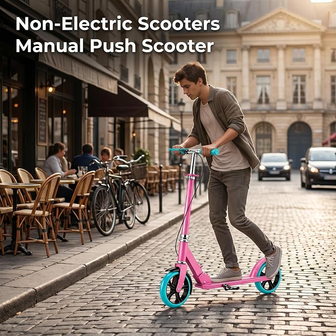 Scooters for Kids 8-12, Teens & Adults - Foldable&Portable Commuter Scooter with 8" Wheels, Bell, Hand Brake & Adjustable Height 30"-40.5", 240 lbs, Manual Push Scooter for Campus & Park