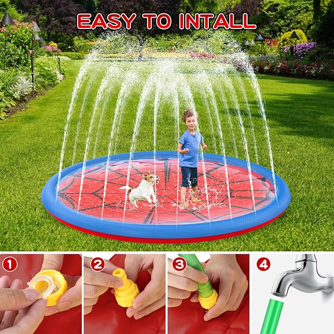 Non Slip Splash Pad for Kids and Dogs, 87'' Extra Large Splash Pad Outdoor Sprinkler for Kids, Dog Water Summer Toys Outdoor Toys for Toddlers 3-5 Ages 4-12