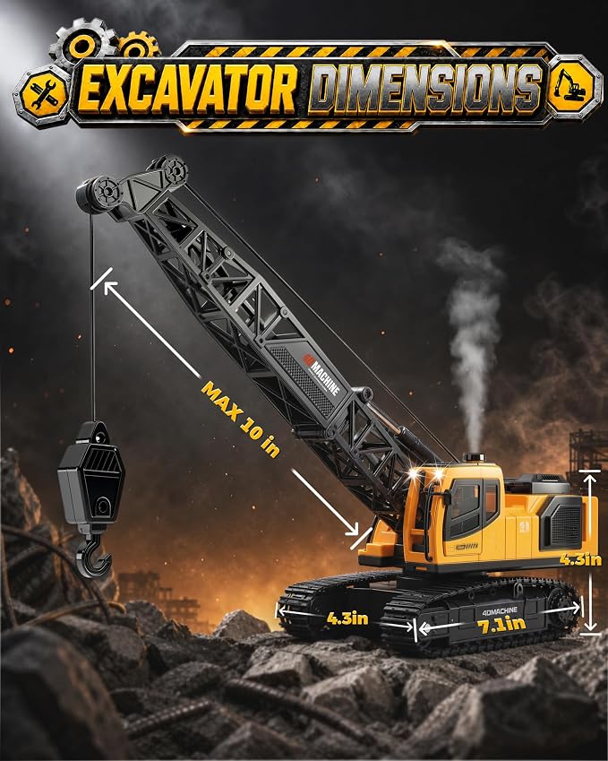 Remote Controlled Tower Crane Toy for Boys, 1:18 12-Channel RC Tower Crane