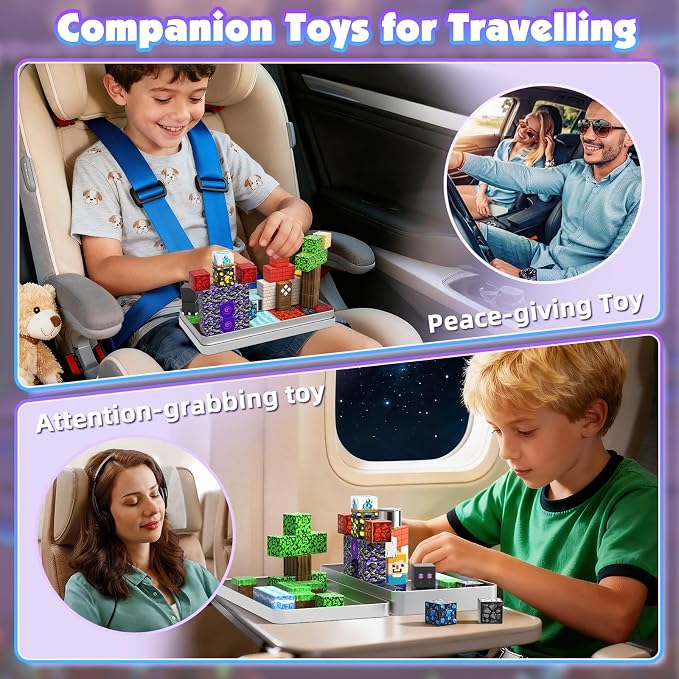 45 PCS 0.8in Mini Magnetic Blocks - Travel Magnet Toys for Kids with Portable Metal Box, Stacking Magnets, for Boys and Girls Age 3+ Years Old (Theme: Portal)