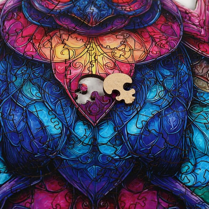 MEATRN Wooden Puzzles for Adults and Kids - Stained Glass Bat Wood Jigsaw Puzzle, Mystical Nocturnal Creature, Relaxing Family Game, Festival Decorative Gift, 503 Pcs, 16.7x16.3 in