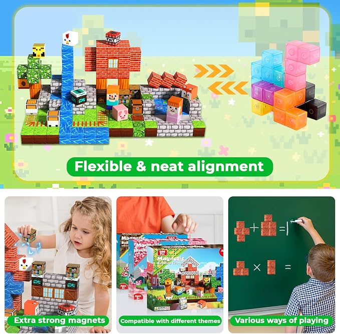 Goody King 200 PCS Magnetic Blocks - Forest Magnetic Building Blocks, Stacking Magnets for Kids, Strong Magnets, Sensory Toy for STEM Learning Toys for Kids 3+ Boys and Girls Christmas Birthday Gifts