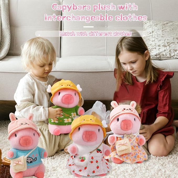 Capybara Plush Toy Capybara Plush with 9 Clothes and Accessories Super Soft Capybara Stuffed Animal for Kids Girls Boys 10.2inch (Cute Dress Capybara)