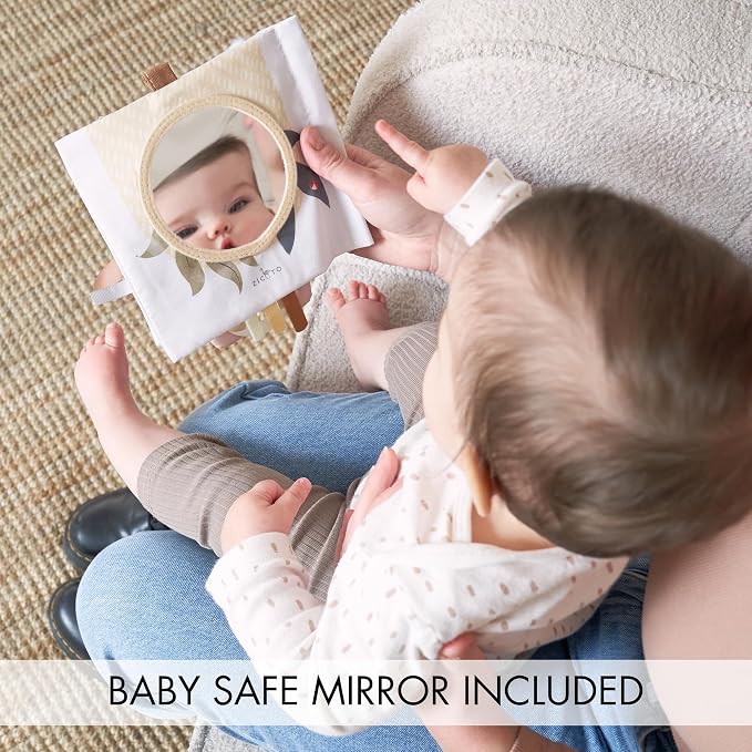 Soft Baby Book with Touch and Feel Pages - Cute Sensory Book for Babies 0-6, 6-12 & 12-18 Months with Mirror & Crinkle Paper - The Perfect Busy Book Toy for Baby Showers Or as a Newborn / Infant Gift