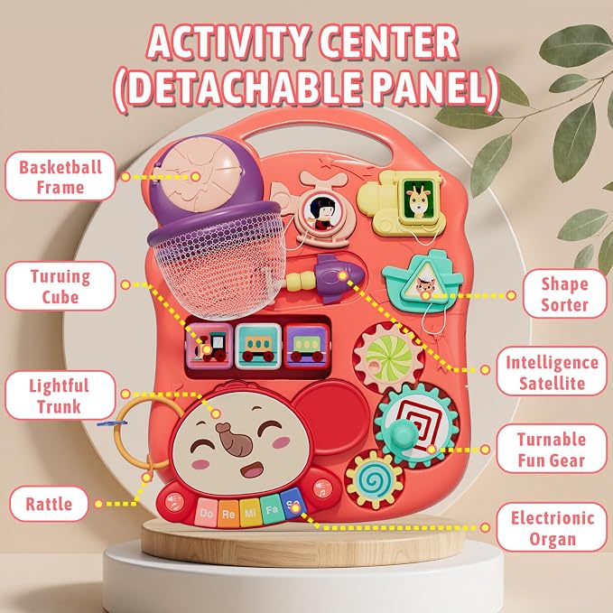 QDRAGON 5 in 1 Walker for Baby Girl, Baby Push Walkers, Assemble as Scooter/Motorbike/Activity Center/Detachable Panel, Walking Toys for Infants, Red