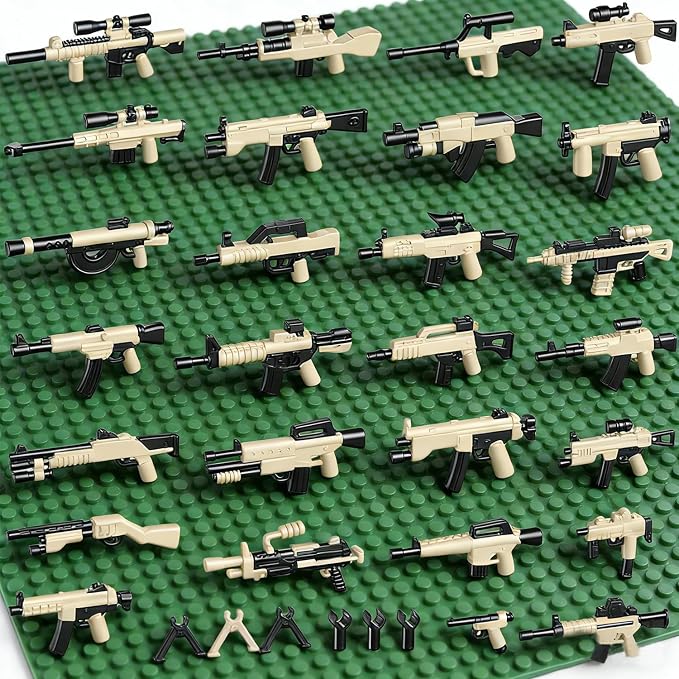 Military Weapons Pack, Military Toy Gun Set for Classic Building Blocks, 33 Pieces WW2 Army Accessory Combination, Compatible with Major Brands, Yellowish-Black