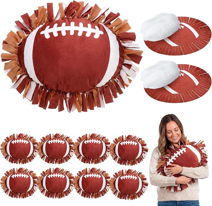 Weysat 8 Sets Football Tied Pillow Craft Kit DIY Football Shaped Pillow Craft Adults Gifts with PP Cotton for Sports Theme Party Room Decor VBS Favors Giveaways