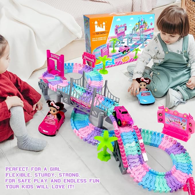 Car Toys for Girl 4-6,201 PCS Race Car Track for Kids Ages 3-5 Monster Truck 2+ Year Old Birthday Gift,Toddler Cars Toy for 3+ Year Old Girl