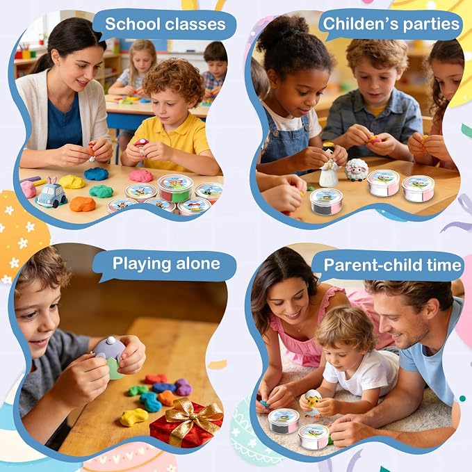 Easter Air Dry Clay for Kids,12 Boxes Modeling Magic Clay Kit with Sculpting Tools Tutorials, Safe & Non-Sticky DIY Craft Kit for Easter Basket Stuffers Gifts