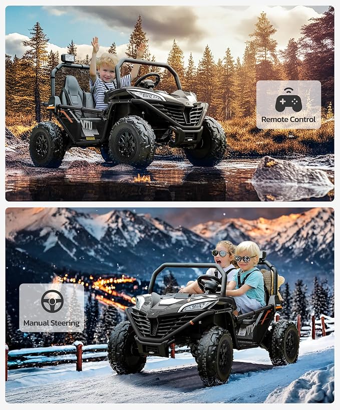 ELEMARA 24V Ride on Car for Kids, 2 Seater XL 20" Seat Ride on Toy, 10AH 4WD Battery Powered 4.5MPH Electric Car with Remote, 3 Speeds, Music Gift for Ages 3-8
