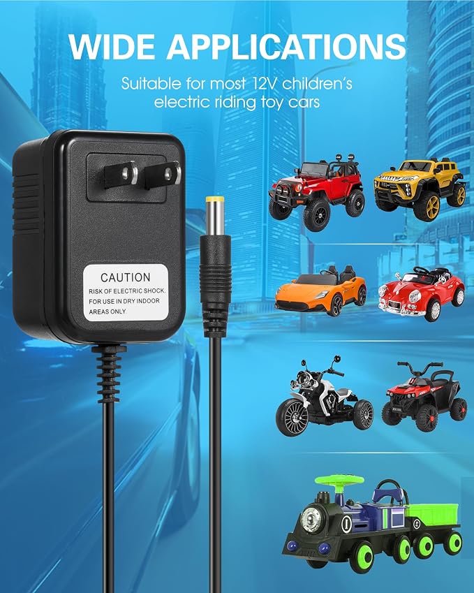 6 Volt Charger for Flybar/Kidzone Bumper Car，Replacement Chargers for Kids Ride On Car Toys，6V Battery Charger for Ride on with Charging Indicator Light,Input: AC110-240V,Output: 6V 1A
