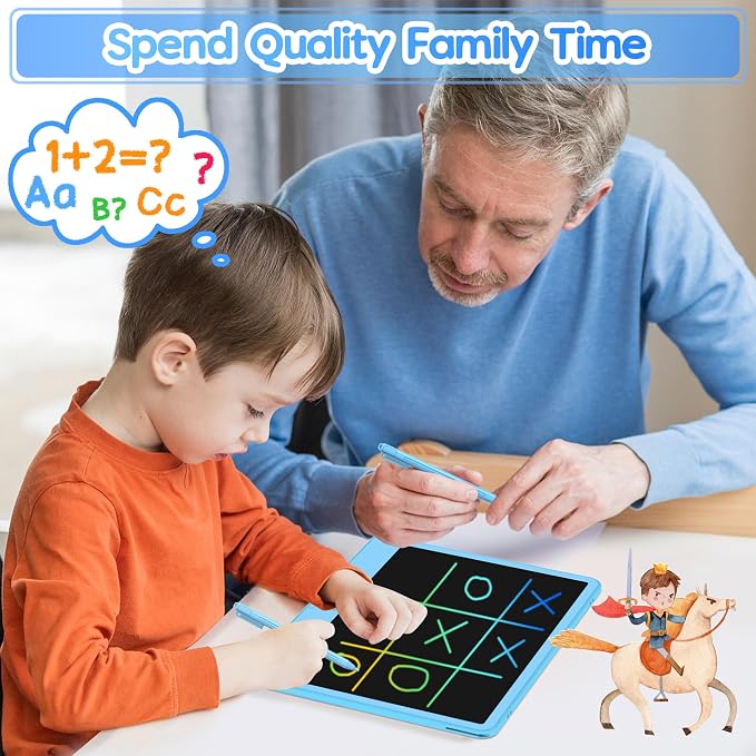 Hockvill LCD Writing Tablet for Kids 12 Inch, Toys for Boys Girls Drawing Pad for 3 4 5 6 7 Year Old Kids Toys, Toddler Erasable Doodle Board Travel Essentials, Christmas Birthday Gift for Kids - Blue