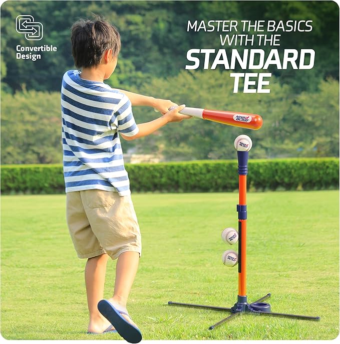 Ninja Blast Tee Ball Set for Kids - 5 Year Old Boy Birthday Gift - Baseball Batting Tee- T Ball Set for Toddlers 3-5 4-6 - Toys for Ages 3 4 5 6 Year Old Boy - Toddler Outdoor Toys, Baseball Tee