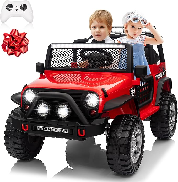 24V 4WD Ride on Truck Car w/800W Motors, Gift Flower, Remote Control, 2 Seater, 3 Speeds, Pop Music, Power 4 Wheels, 24 Volt Ride on Toy Cars for Big Kids Boys Girls, Red