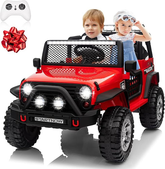 24V 4WD Ride on Truck Car w/800W Motors, Gift Flower, Remote Control, 2 Seater, 3 Speeds, Pop Music, Power 4 Wheels, 24 Volt Ride on Toy Cars for Big Kids Boys Girls, Red