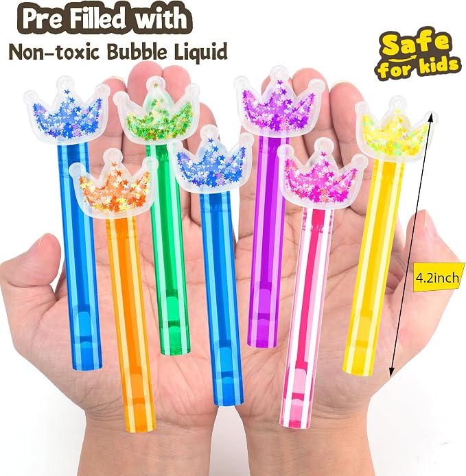 24PCS Glitter Crown Bubble Wands Toys for Kids, Princess Birthday Party Favors Supplies Decorations, Classroom Prizes, Pinata Fillers, Goodie Bag Stuffers Gifts