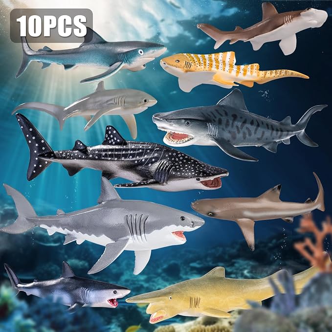 10PCS 5-8" Shark Toys for Toddlers 3-5 5-7, Sea Ocean Animals Bath Toys for Kids Age 3 4 5 6 7 8, Shark Figurines Cake Toppers, Birthday Party Favors & Gifts for Kids Ages 3 4 5 6 7 8