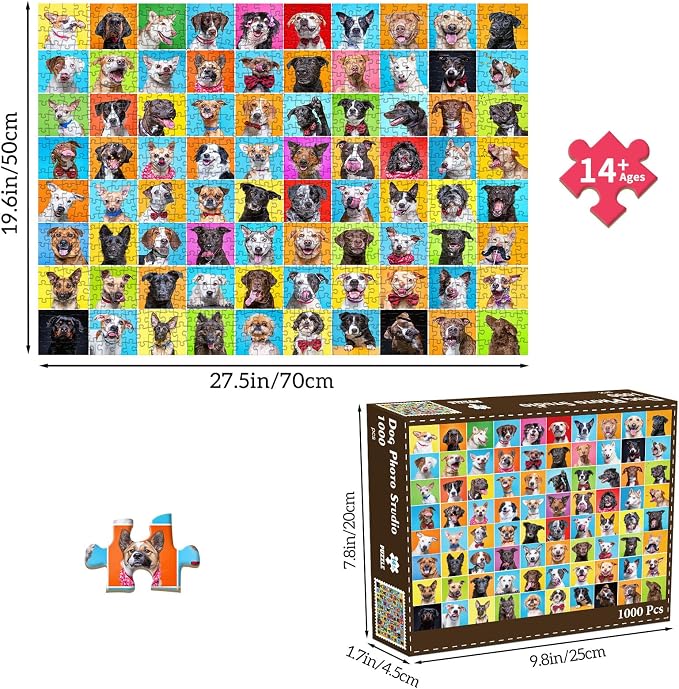 Puzzles for Adults 1000 Pieces, Jigsaw Puzzle, Dog Photo Booth, Fun Challenging Game, Interlock Perfectly No Dust, Gifts for Father's Mother’s Day