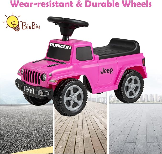 INFANS Kids Ride On Push Car, Licensed Jeep Foot-to-Floor Sliding Toddler Toy with Engine Sound, Horn, Under Seat Storage, Baby Walking Racer Gift for Boys Girls Age 1.5-3 (Pink)