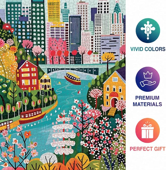 Cross & Glory – Vancouver Under Open Skies – 1000 Piece Jigsaw Puzzle for Adults | Modern Folk Art Vancouver City Scene | Minimalist, Colorful Travel Puzzle