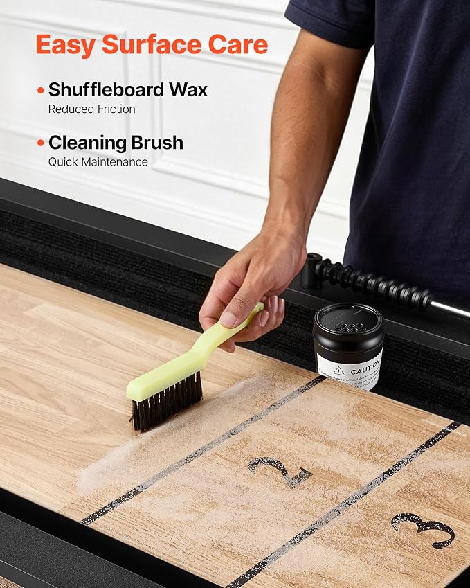 VEVOR 7ft 9ft 12ft Shuffleboard Table 2 in 1 Shuffleboard and Bowling Combo Set, Shuffle Board with Scratch-Resistant Playfield, Pucks, Bowling Set, Wax, Brush for Family Game Rooms
