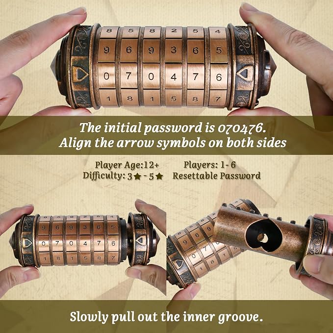 wellsee Cryptex Da Vinci Code Numeric Lock-Metal Puzzle Boxes with Hidden Compartments-Money Box for Cash Gift-Unlock Games for Adults-Creative Holiday Birthday for Woman & Men-Redcopper