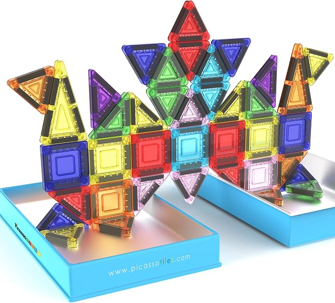 PicassoTiles 50PC Nano Magnetic Tile Travel Toy Construction Building Blocks Playset with Storage Case STEM Montessori Classroom Learning Magnet Tiles Stacking Toys for Toddlers Girls Boys Age 3+ PN02
