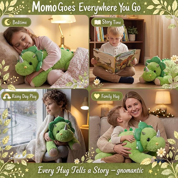 gnomantic Triceratops Weighted Stuffed Animals - 22 Inch 4.5 Pounds Weighted Plushies Dinosaur Stuffed Animals - Big Dino Plush Pillow - Cute Plush Toy Gifts for Kids & Adults (Green)