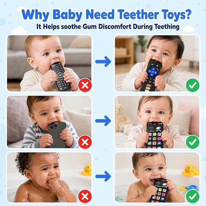 Baby Silicone Remote and Phone Teether, 2pack Teething Toy for Baby 3 6 12 18 Months, Baby's Chew Toys, Food Grade Silicone Teething Toys for Infants, BPA Free, for Babies Gum Relief