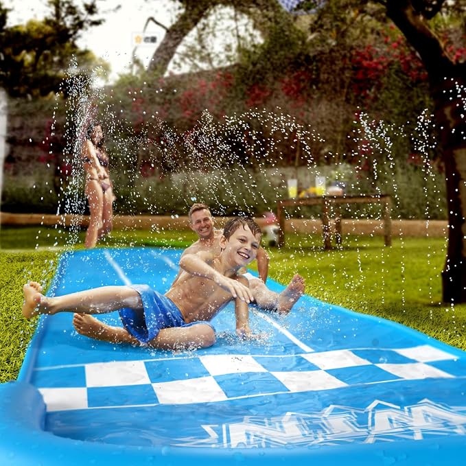Jasonwell Slip and Water Slide - 20Ft Heavy Duty Lawn Slip Waterslide for Kids Adults with Splash Sprinkler N 3 Bodyboards Backyard Summer Outside Outdoor Water Play Toys (Race-3Lanes)